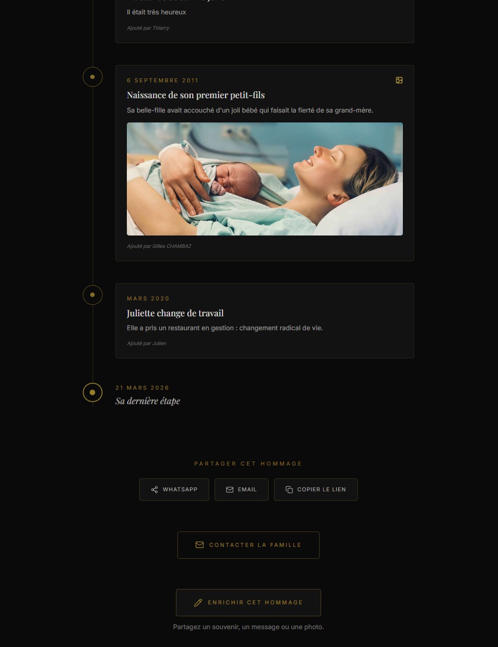 Page web hommage — partage